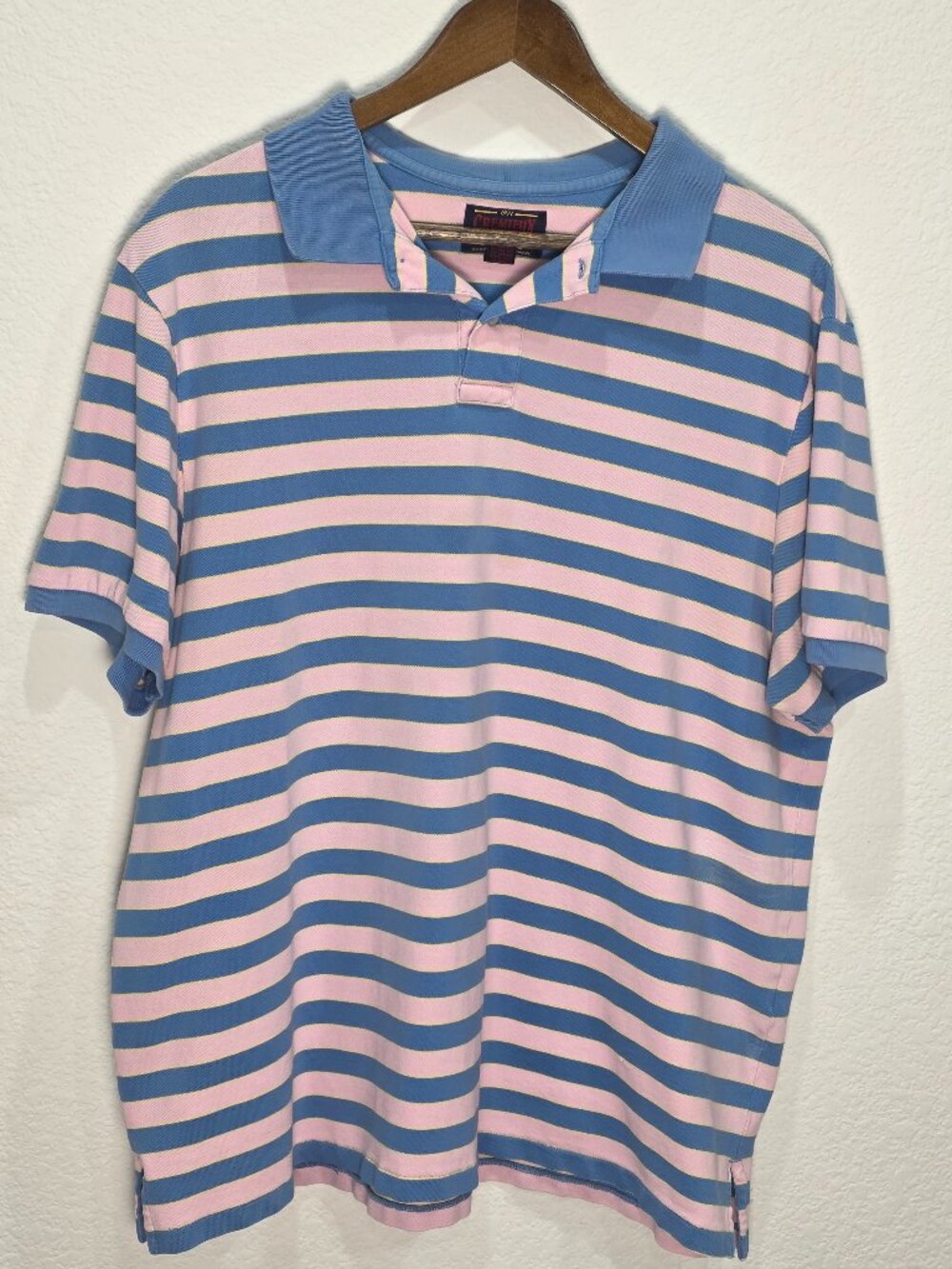 Vintage Y2K Cremieux Men's XXL Striped Polo Shirt Pink Blue Tiny Flaw